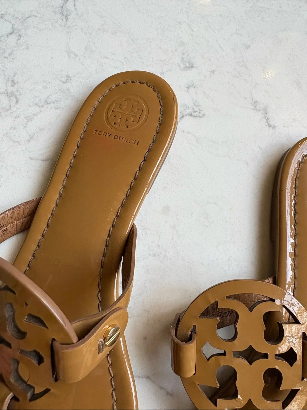 Tory Burch Tan Leather Logo Thong Sandals 8